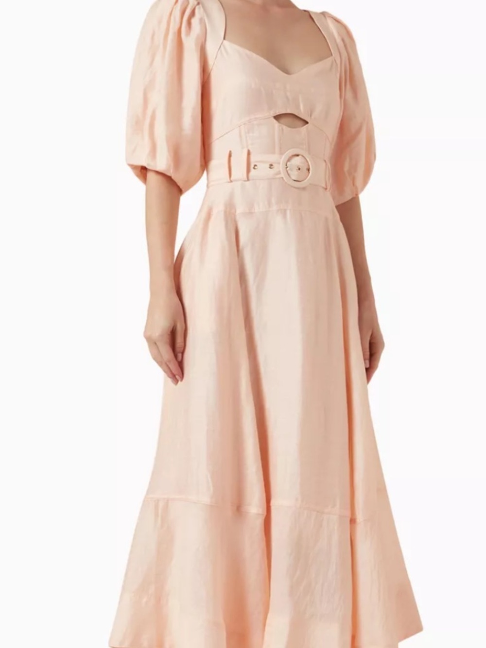 NWT Puff-Sleeve Belted Maxi Dress in Light Peach